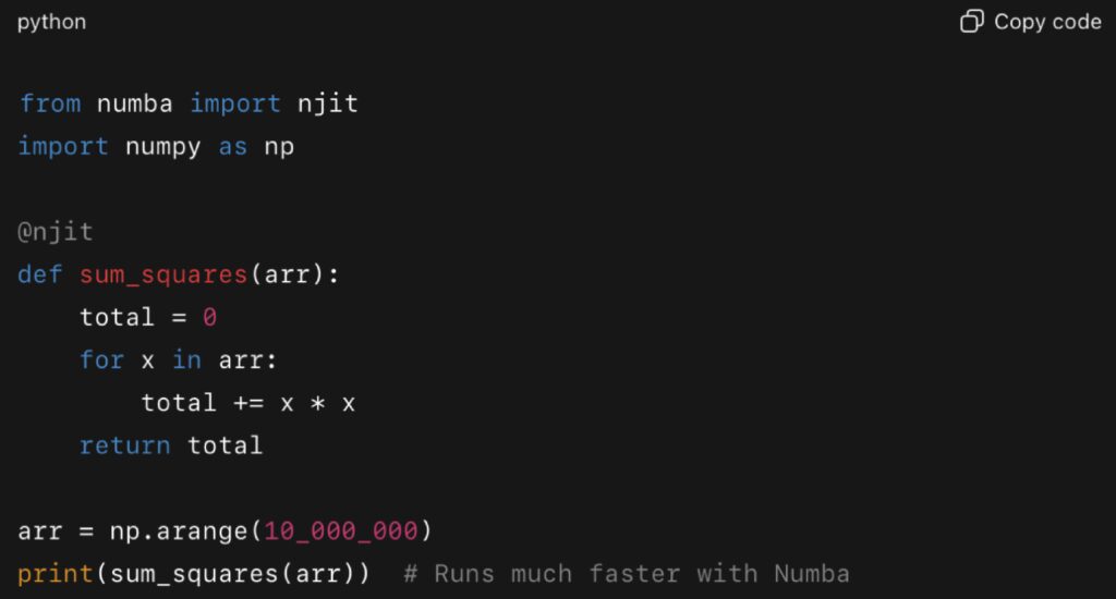 Numba: Just-in-Time Compilation